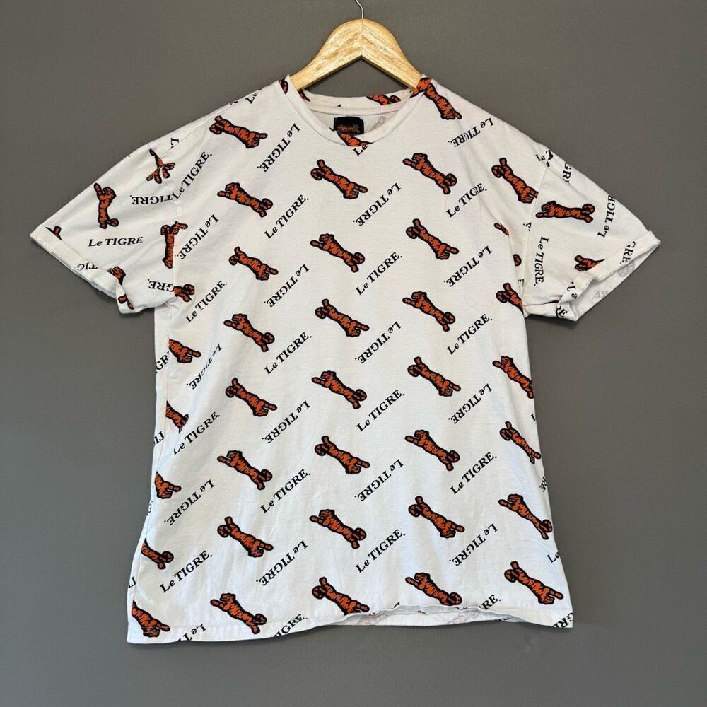 Le Tiger Men's Short Sleeve Tiger Logo T-Shirt White Orange Black Size Large